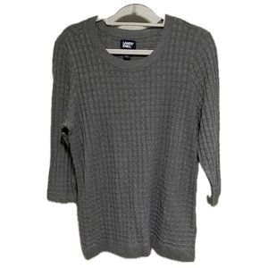 LANDS END Gray Waffle Knit 3/4 Sleeve Sweater Size L (14-16)